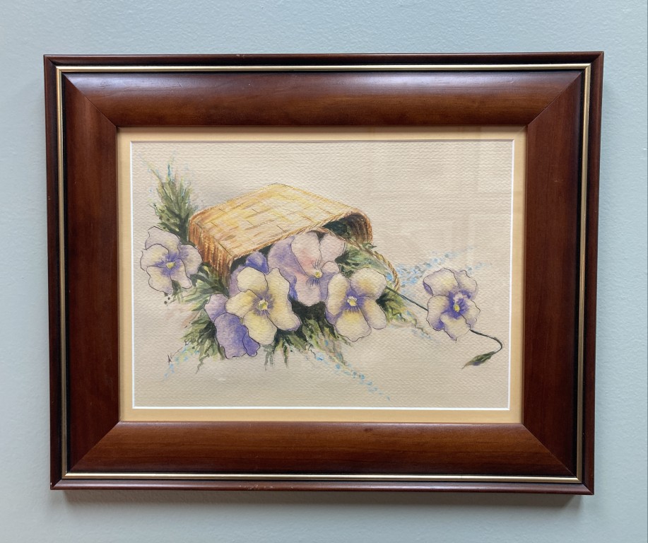 Original Signed Watercolor Painting of Pansies in a Basket Original Signed Watercolor Painting of Pansies in a Basket