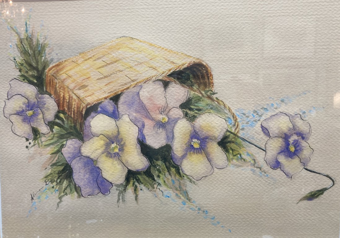 Original Signed Watercolor Painting of Pansies in a Basket Original Signed Watercolor Painting of Pansies in a Basket