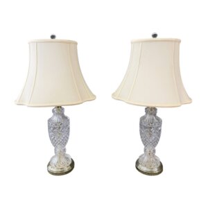 Pair of Pressed Glass Table Lamps with Crystal Finials