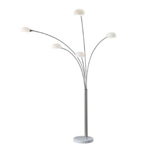 Modern Brushed Steel 5-Light Multi-Arm Arc Floor Lamp with Marble Base
