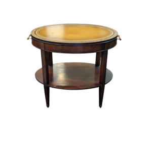 Mahogany Leather Top Rolling Occasional Table