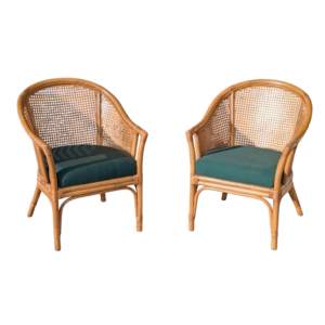 Pair Of Rattan Cane Back Armchairs