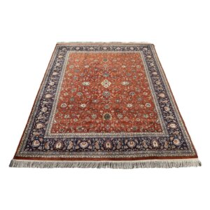 8x10 Hand-Knotted Orange Persian Kashan-Style Rug