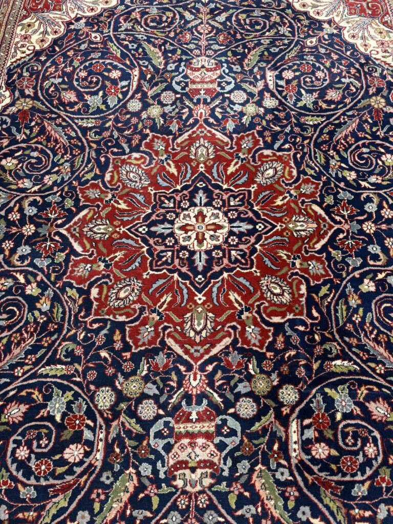 9x12 Hand-Knotted Blue Persian Tabriz-Style Area Rug 9x12 Hand-Knotted Blue Persian Tabriz-Style Area Rug