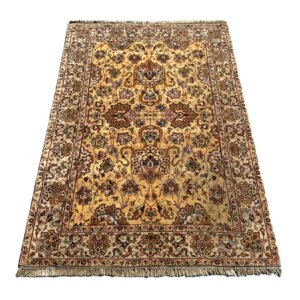 5x8 Vintage Yellow Persian Kashan-Style Hand-Knotted Area Rug