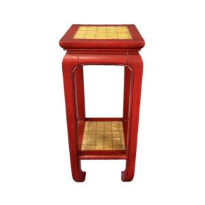 Asian-Inspired Red Plant Stand with Rush Top