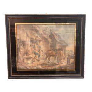 Antique Hand Colored Engraving of a Traveler with Eglomise Border