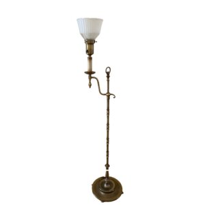Heavy Brass Floor Lamp with Glass and Fabric Shades