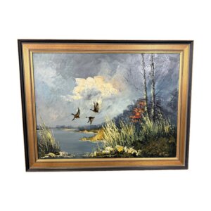 Original Vintage Oil on Canvas of Ducks in Flight