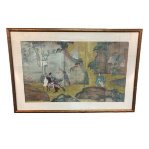 Asian Paneled Print in Faux Bamboo Frame with Silk Mat