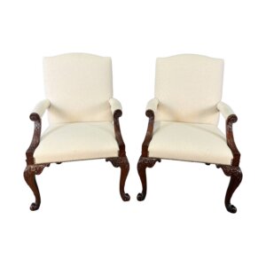 Pair of Baker Furniture Stately Homes Gainsborough Arm Chairs in White