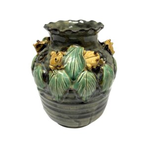 Vintage Signed Hand-Crafted Leap Frog Vase with Ruffled Rim