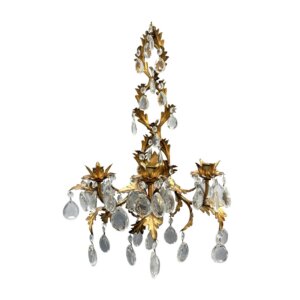 Mid-Century Italian Tole Overflowing Crystal Wall Sconce