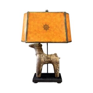 Vintage Horse Table Lamp Attributed to Frederick Cooper with Tooled Leather Shade