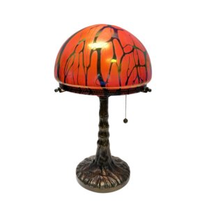 Vintage Iridescent Glass Dome Lamp with Tree Trunk Base