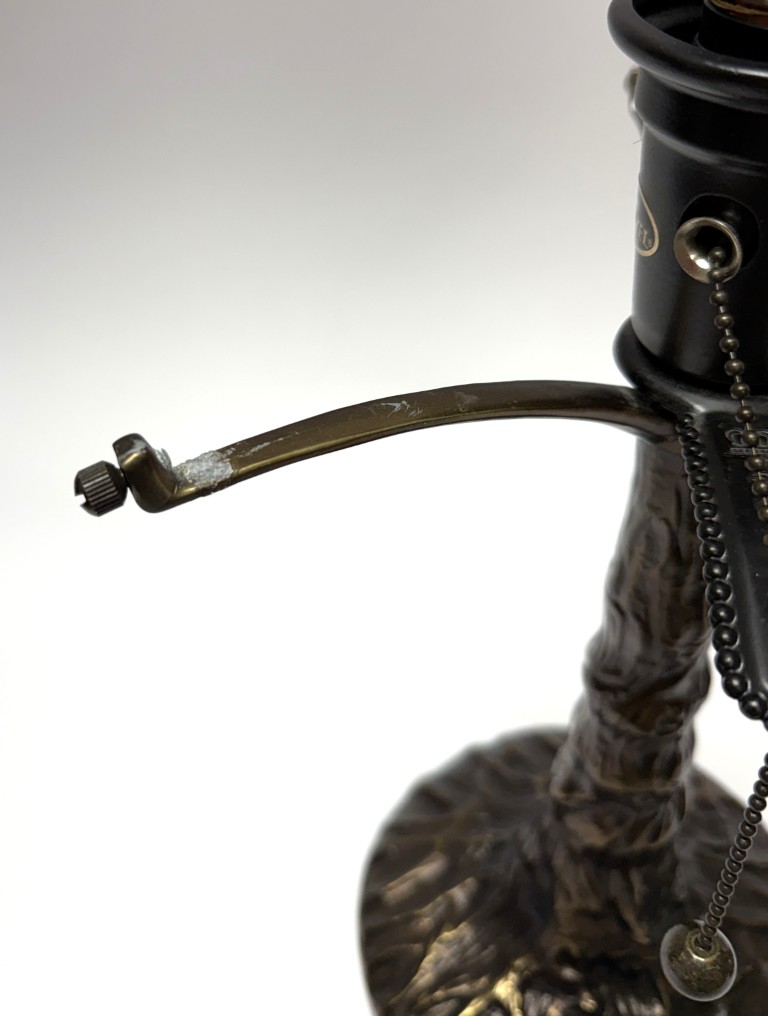 Vintage Iridescent Glass Dome Lamp with Tree Trunk Base Vintage Iridescent Glass Dome Lamp with Tree Trunk Base