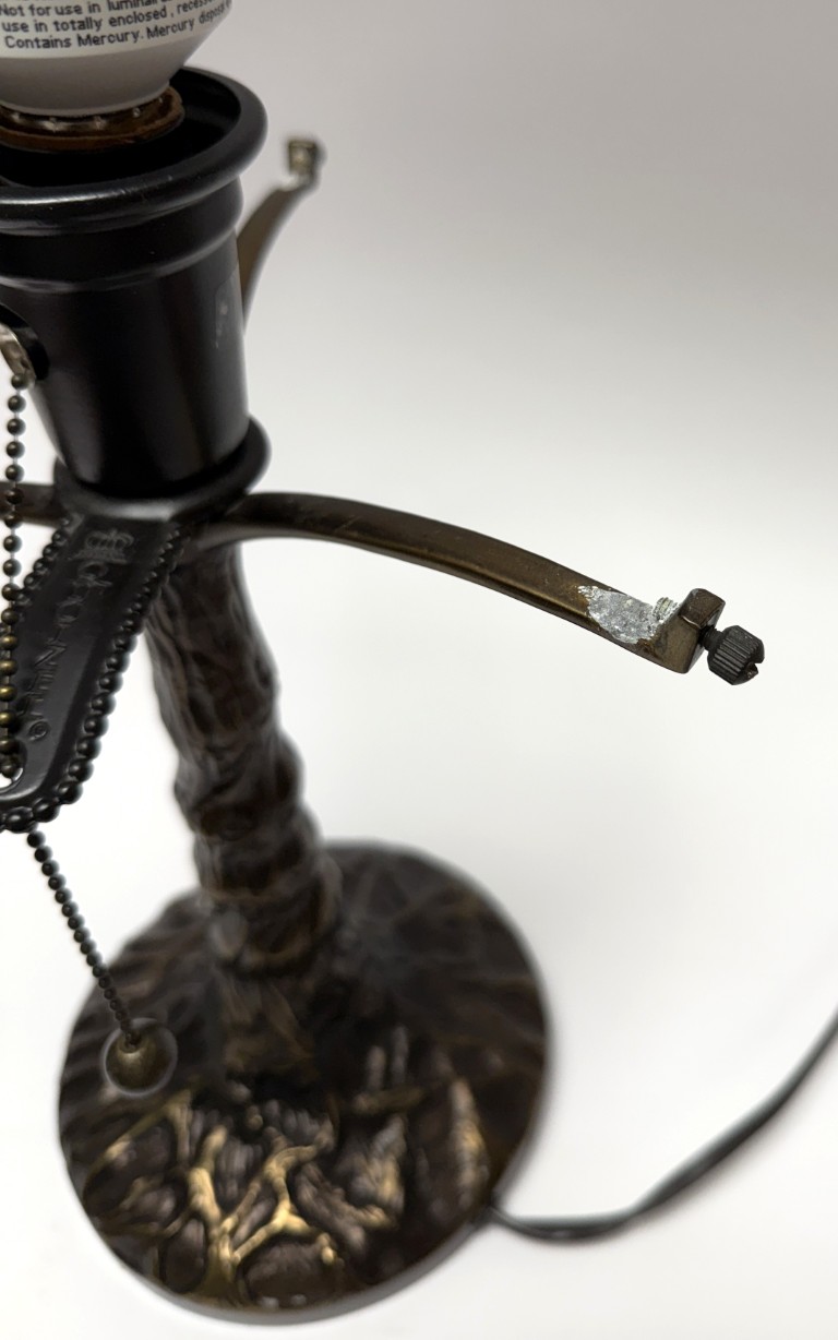 Vintage Iridescent Glass Dome Lamp with Tree Trunk Base Vintage Iridescent Glass Dome Lamp with Tree Trunk Base