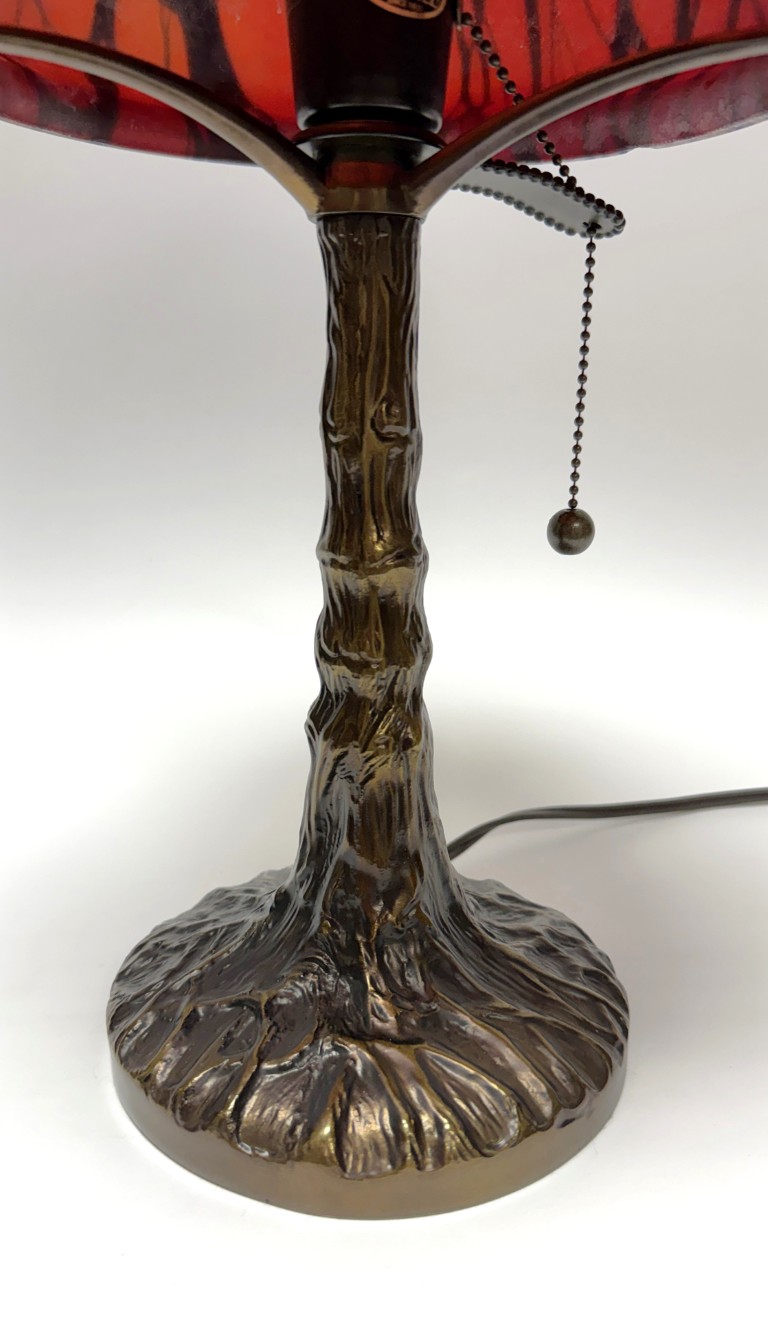 Vintage Iridescent Glass Dome Lamp with Tree Trunk Base Vintage Iridescent Glass Dome Lamp with Tree Trunk Base