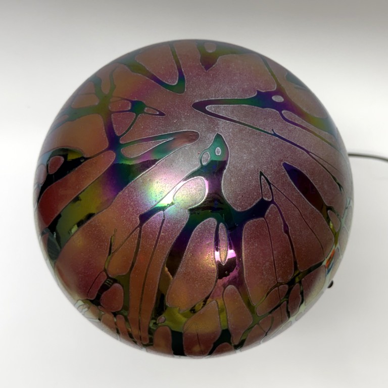 Vintage Iridescent Glass Dome Lamp with Tree Trunk Base Vintage Iridescent Glass Dome Lamp with Tree Trunk Base