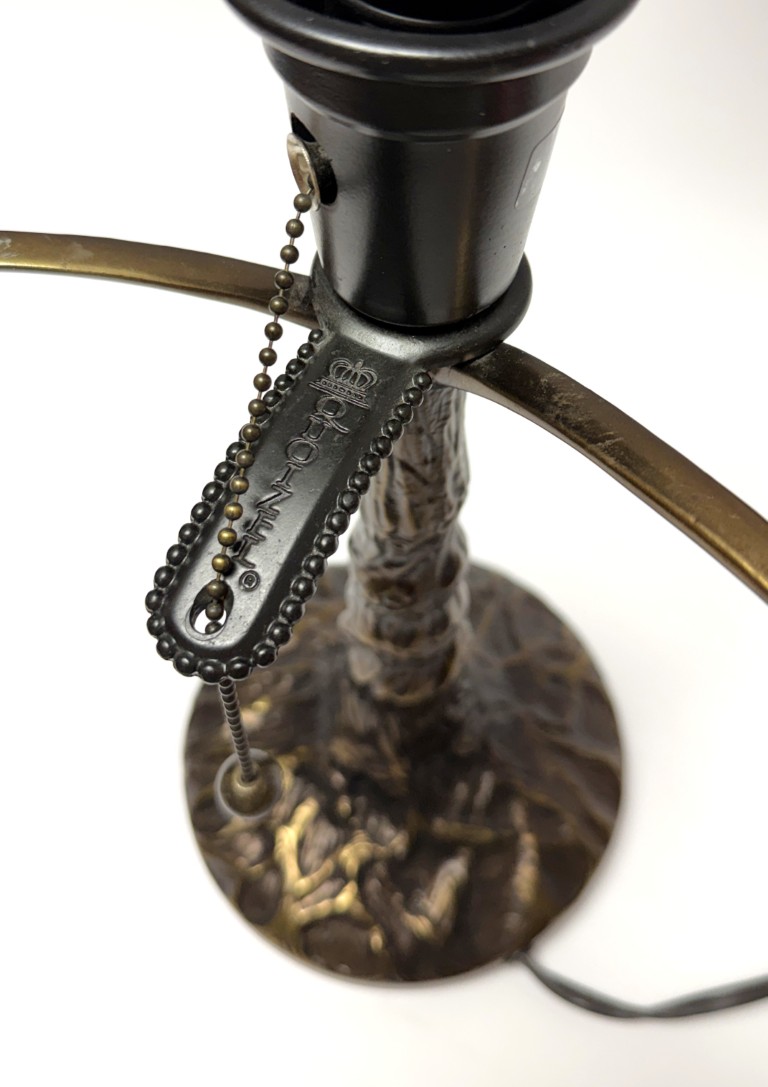 Vintage Iridescent Glass Dome Lamp with Tree Trunk Base Vintage Iridescent Glass Dome Lamp with Tree Trunk Base