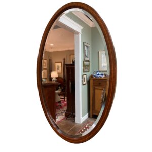 Solid Wood Antique Oval Beveled Mirror with Inlay
