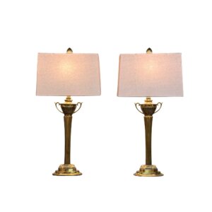 Pair of Brass Trophy Shaped Lamps with New Shades