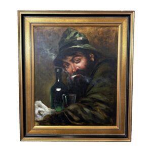 Vintage Oil on Canvas Portrait of Man Smoking