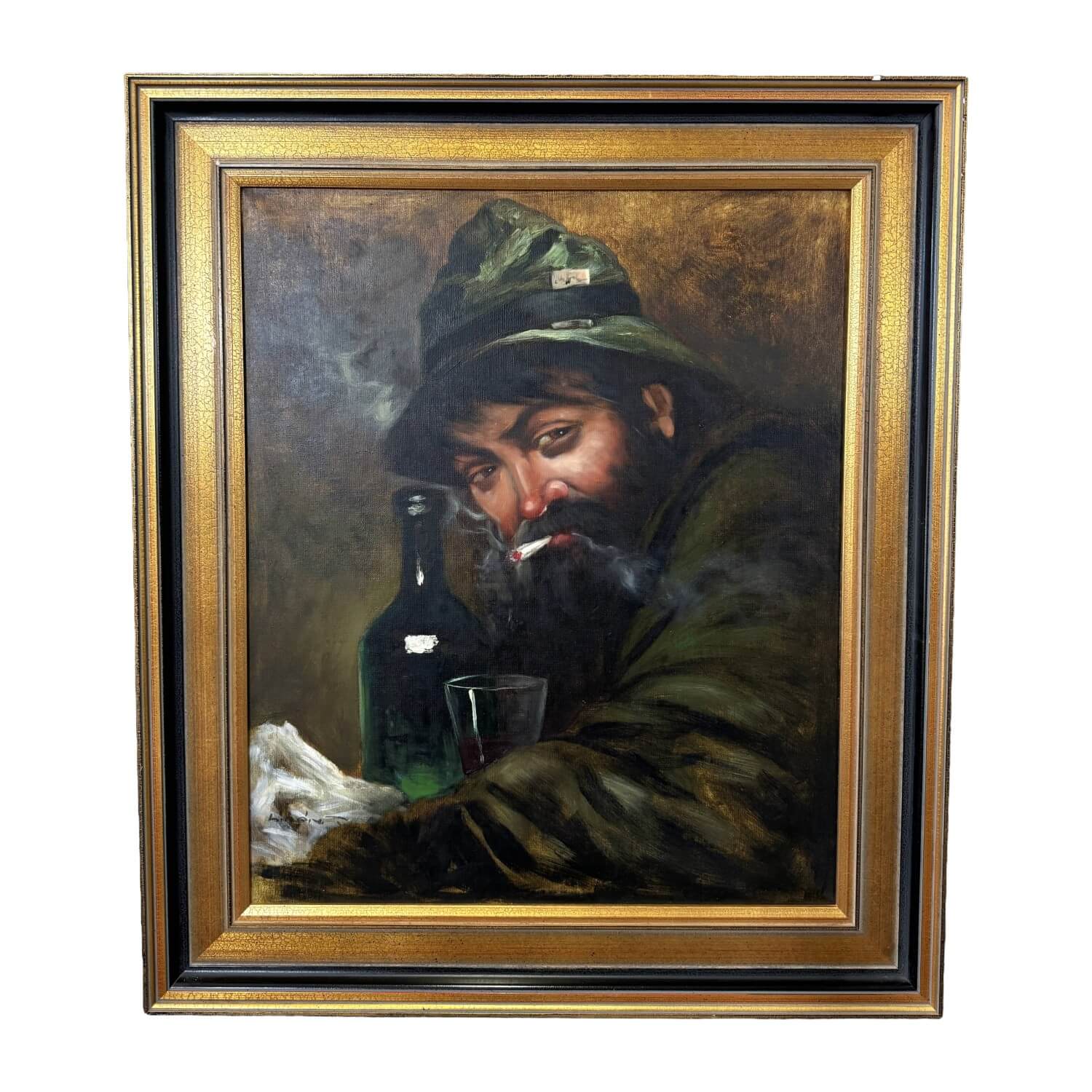 Vintage Oil on Canvas Portrait of Man Smoking Vintage Oil on Canvas Portrait of Man Smoking