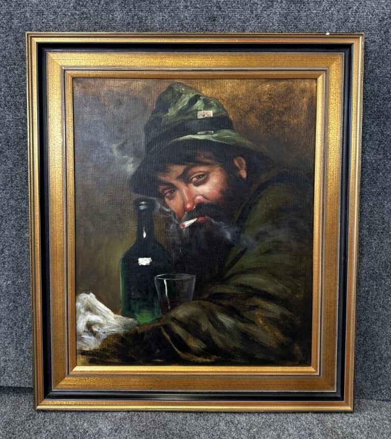 Vintage Oil on Canvas Portrait of Man Smoking Vintage Oil on Canvas Portrait of Man Smoking