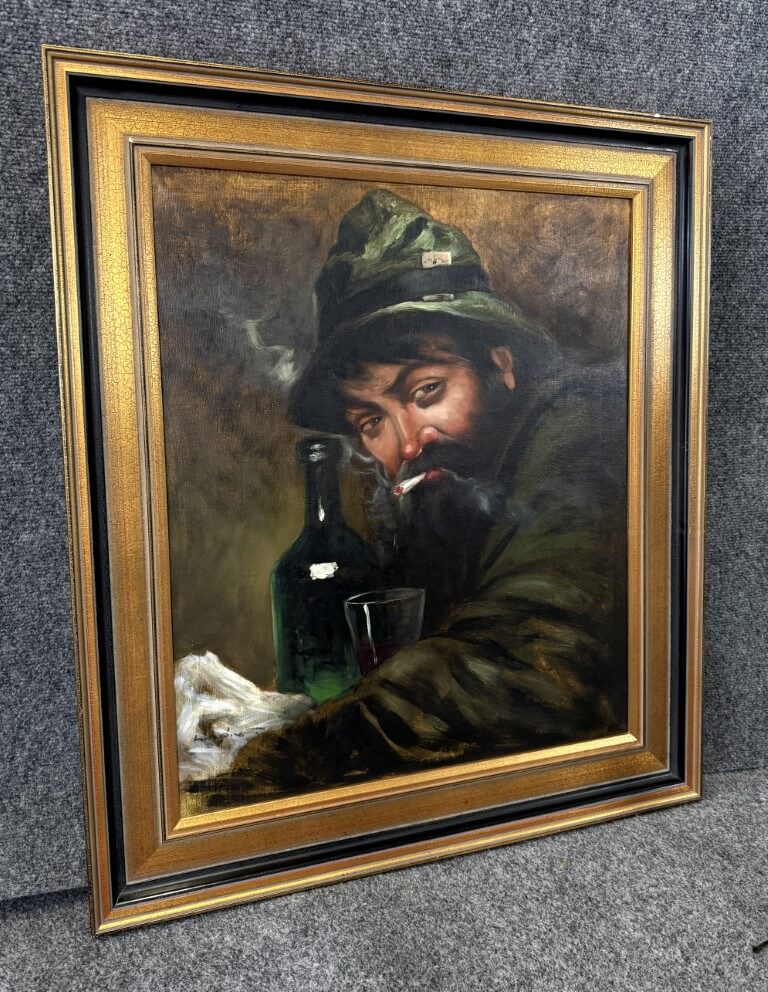 Vintage Oil on Canvas Portrait of Man Smoking Vintage Oil on Canvas Portrait of Man Smoking