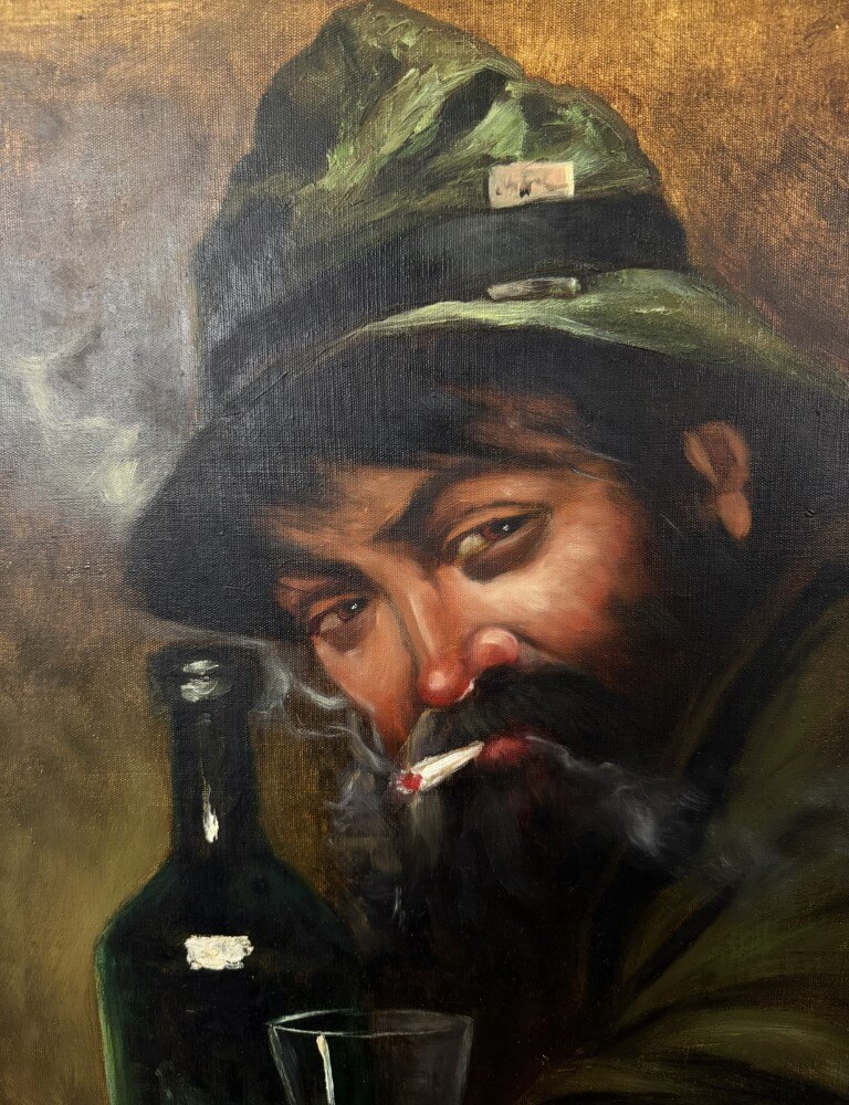 Vintage Oil on Canvas Portrait of Man Smoking Vintage Oil on Canvas Portrait of Man Smoking