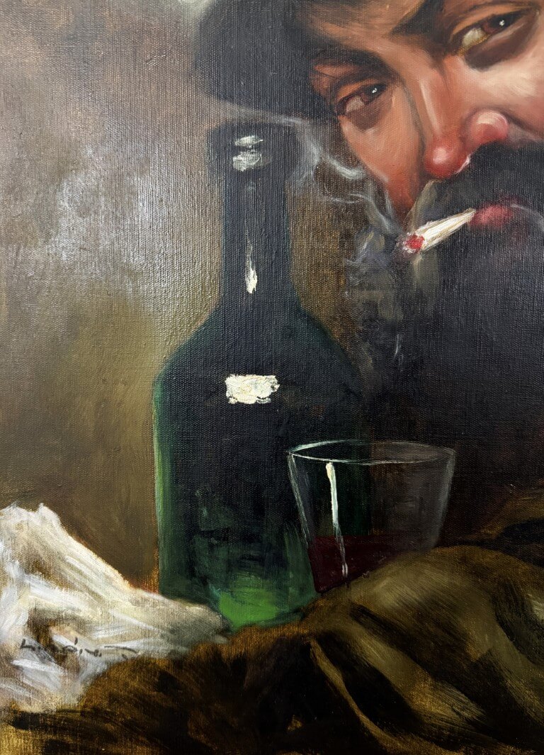Vintage Oil on Canvas Portrait of Man Smoking Vintage Oil on Canvas Portrait of Man Smoking