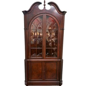 Ethan Allen Lighted Mahogany Corner Cabinet with Bubble Glass