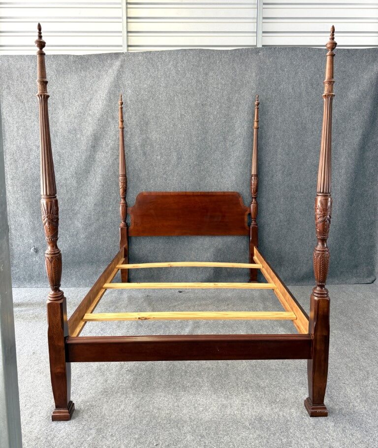 Vintage Banded Mahogany Queen Size Rice Carved Poster Bed Vintage Banded Mahogany Queen Size Rice Carved Poster Bed