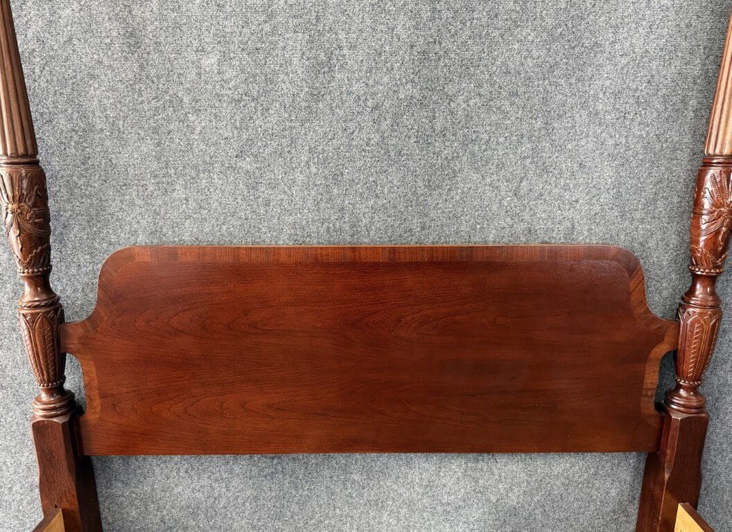 Vintage Banded Mahogany Queen Size Rice Carved Poster Bed Vintage Banded Mahogany Queen Size Rice Carved Poster Bed