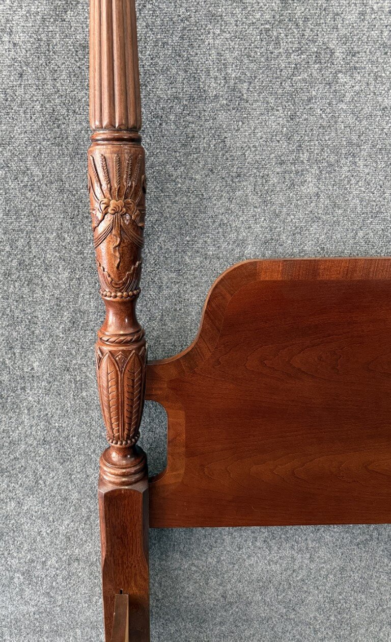 Vintage Banded Mahogany Queen Size Rice Carved Poster Bed Vintage Banded Mahogany Queen Size Rice Carved Poster Bed