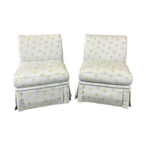 Pair of Calico Corners High-Quality Rolled Back Slipper Chairs