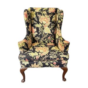 Vintage Queen Anne Upholstered Wingback Chair