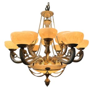 Extravagant Spanish Bronze & Alabaster 12-Arm Chandelier