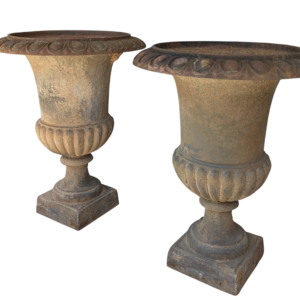 Pair Of Vintage Cast Iron Garden Urns