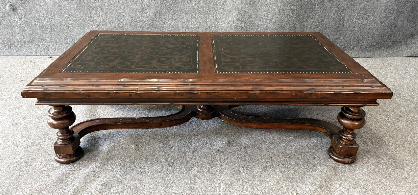 Bernhardt Coffee Table with Decorated Top and Wooden Base Bernhardt Coffee Table with Decorated Top and Wooden Base