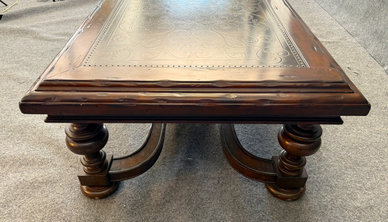 Bernhardt Coffee Table with Decorated Top and Wooden Base Bernhardt Coffee Table with Decorated Top and Wooden Base
