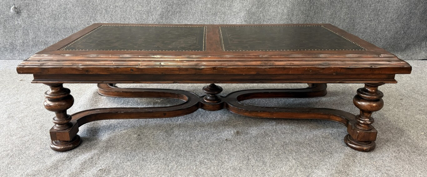 Bernhardt Coffee Table with Decorated Top and Wooden Base Bernhardt Coffee Table with Decorated Top and Wooden Base