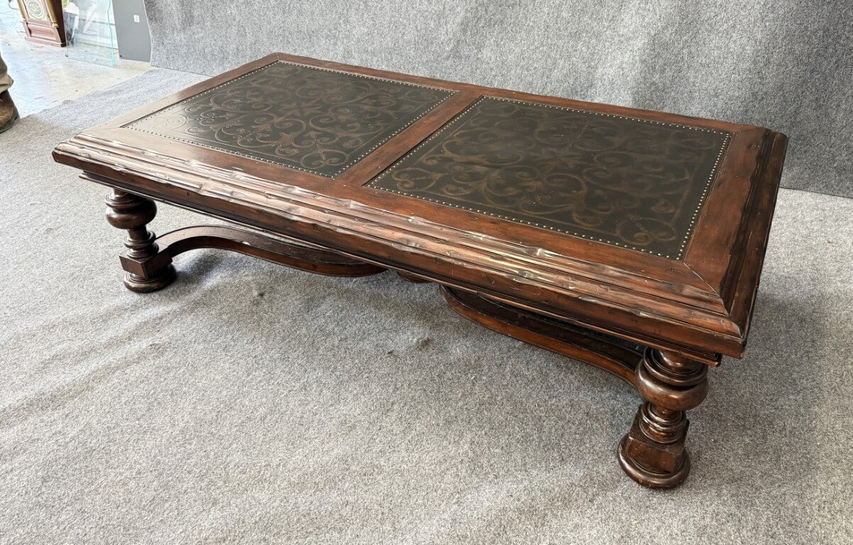 Bernhardt Coffee Table with Decorated Top and Wooden Base Bernhardt Coffee Table with Decorated Top and Wooden Base