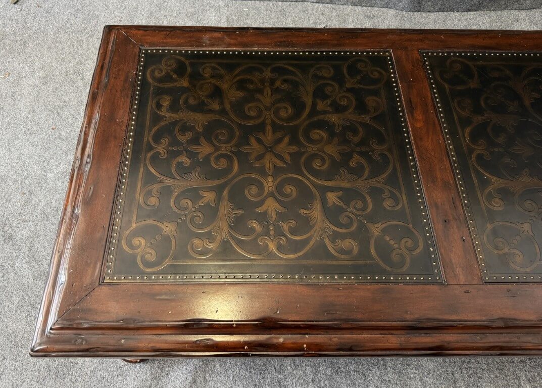 Bernhardt Coffee Table with Decorated Top and Wooden Base Bernhardt Coffee Table with Decorated Top and Wooden Base