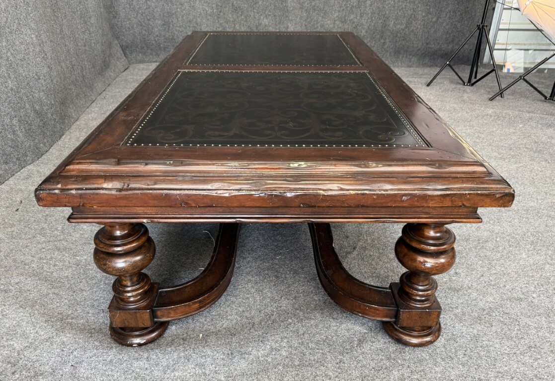 Bernhardt Coffee Table with Decorated Top and Wooden Base Bernhardt Coffee Table with Decorated Top and Wooden Base