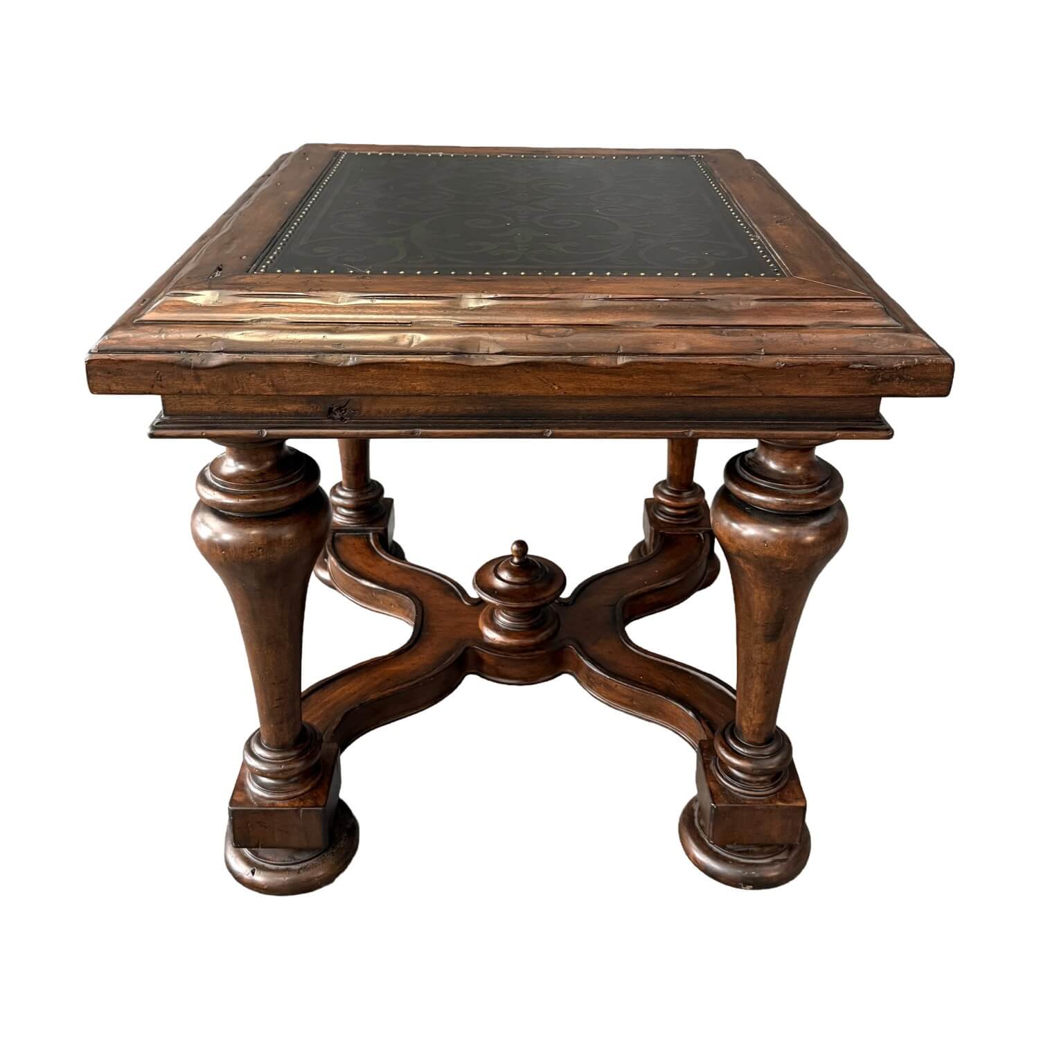 Bernhardt Side Table with Decorated Top and Wooden Base Bernhardt Side Table with Decorated Top and Wooden Base