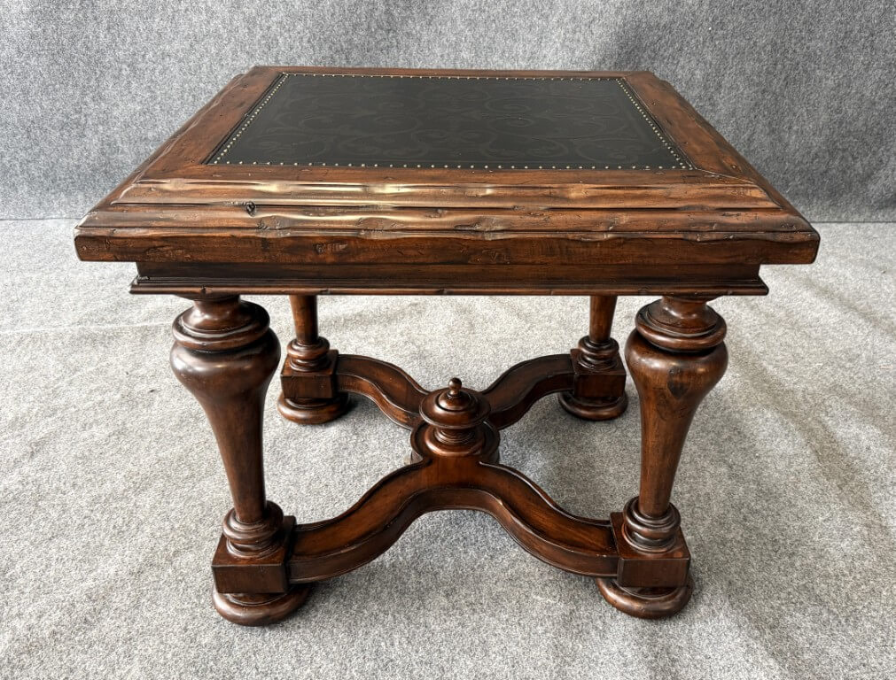 Bernhardt Side Table with Decorated Top and Wooden Base Bernhardt Side Table with Decorated Top and Wooden Base