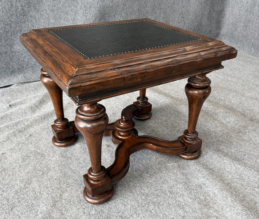 Bernhardt Side Table with Decorated Top and Wooden Base Bernhardt Side Table with Decorated Top and Wooden Base