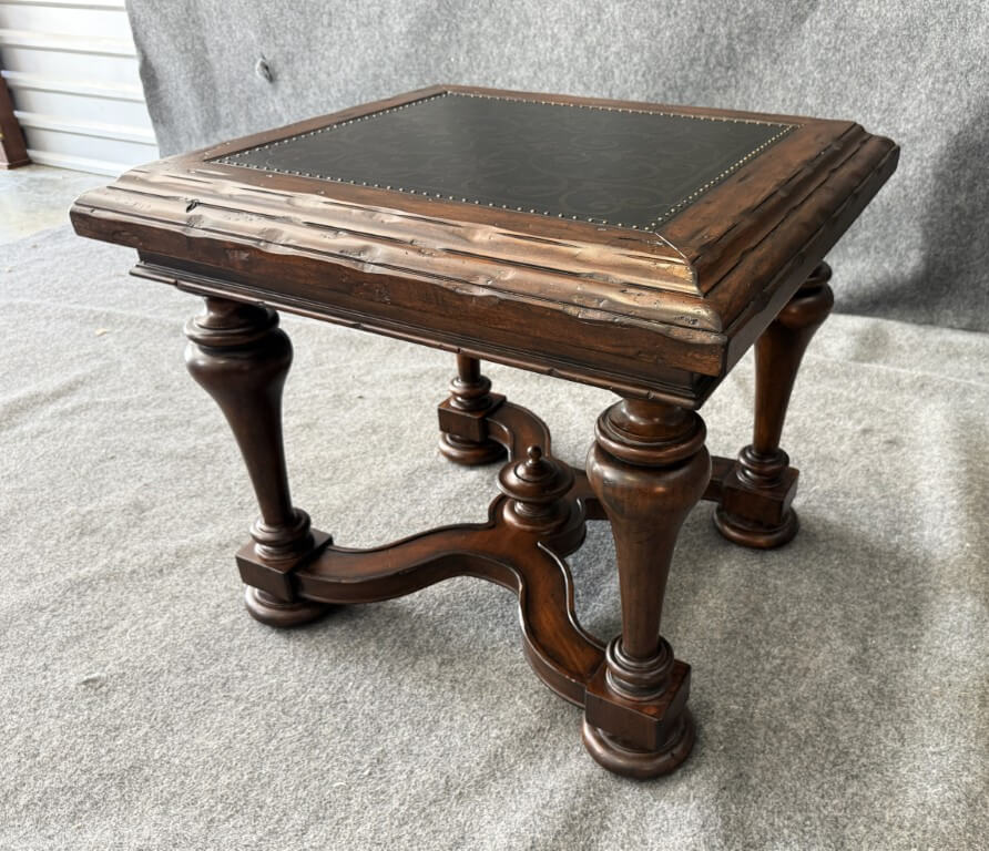 Bernhardt Side Table with Decorated Top and Wooden Base Bernhardt Side Table with Decorated Top and Wooden Base